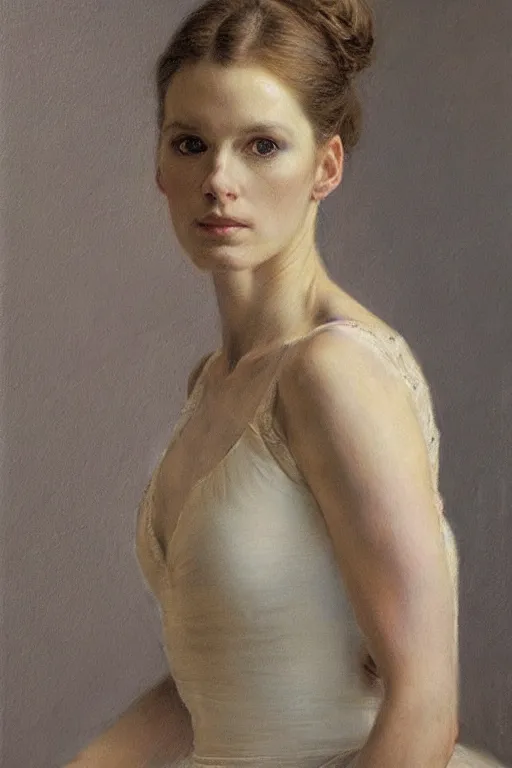 Image similar to portrait of a gorgeous graceful irish prima ballerina, by donato giancola and berthold woltze.