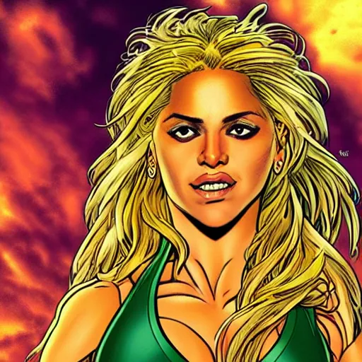 Prompt: portrait of shakira in the style of marc silvestri comic book cover art