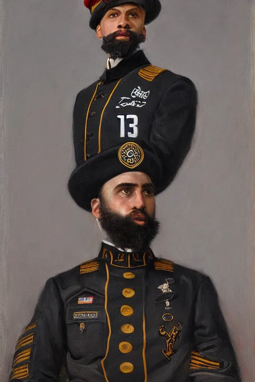 Image similar to full body portrait of the dictator of the brooklyn nets, 1 8 8 9, in full military garb, oil on canvas by william sidney mount, trending on artstation