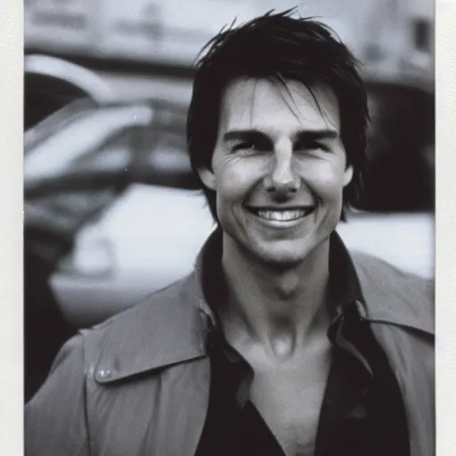 Image similar to Polaroid of Tom Cruise very close to tv 1983