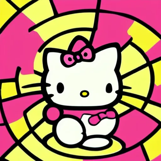 Prompt: cute hello kitty cat in comic, vibrant, 3d illustration, golden ratio