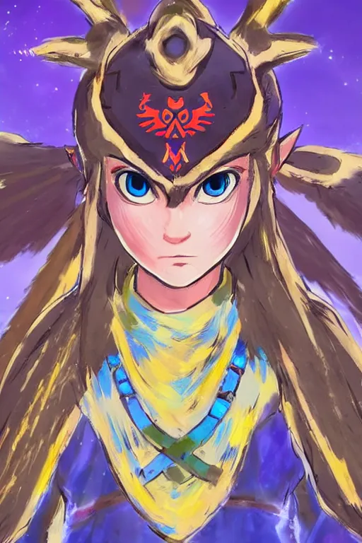 Image similar to an in game portrait of amano pikamee from the legend of zelda breath of the wild, breath of the wild art style.