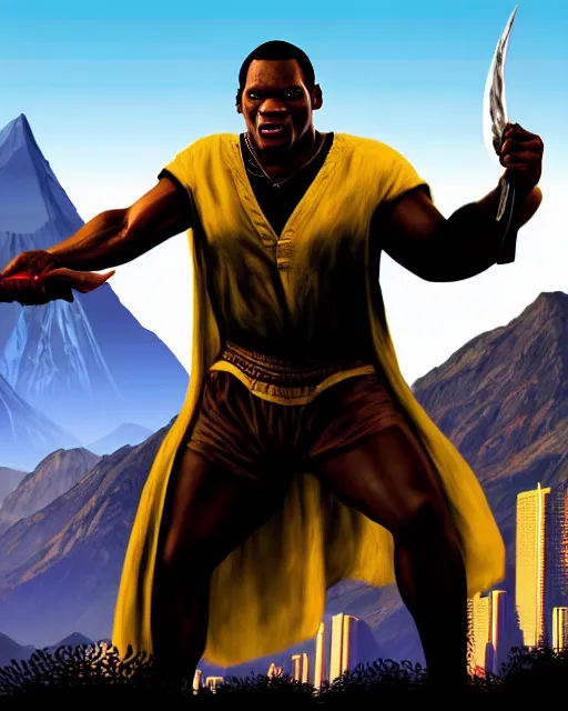 Prompt: Balrog from Lord of the rings in GTA V loading screen, GTA V Cover art by Stephen Bliss, boxart, loading screen,