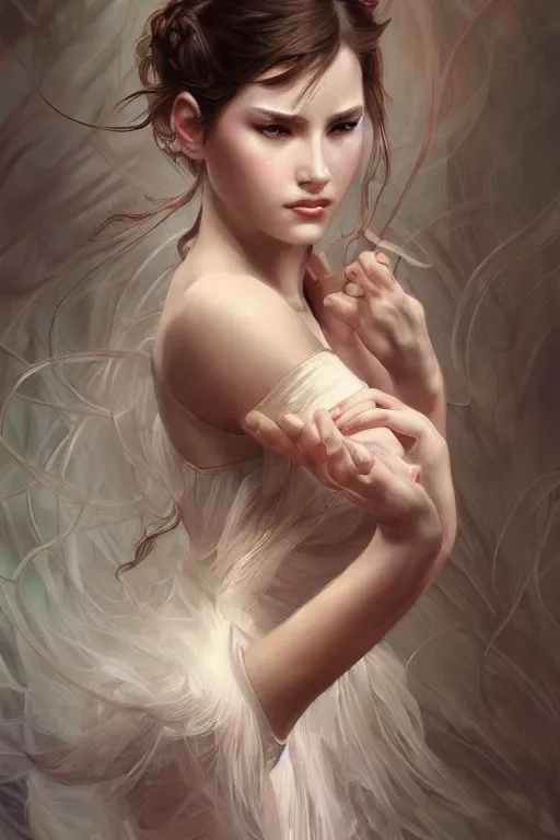 Image similar to ultra realistic illustration, ballerina, sci - fi, fantasy, intricate, elegant, highly detailed, digital painting, artstation, concept art, smooth, sharp focus, illustration, art by artgerm and alphonse mucha