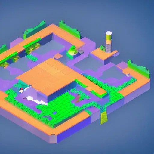Prompt: isometric game level by style of supercell games, octane render, concept art