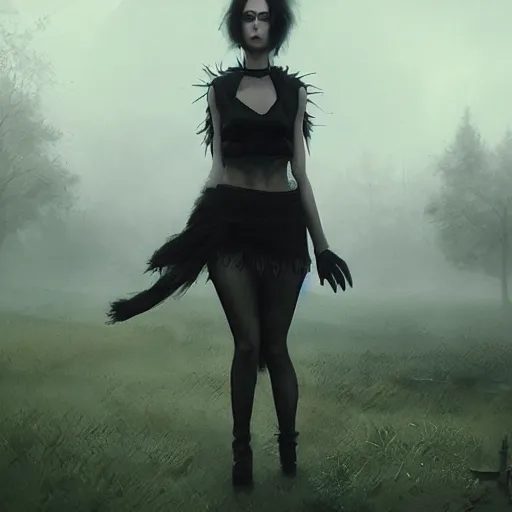 Prompt: kerli koiv the craft mini skirt crop top standing in cemetery, gothic, darkwave, darksynth, concept art, sharp, digital matte painting, art by greg rutkowski, wlop, dramatic lighting, trending on artstation