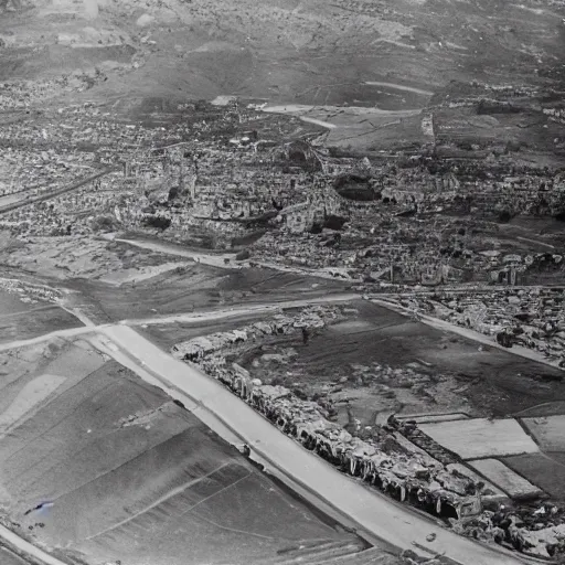 Image similar to an aerial photo of bombed italy