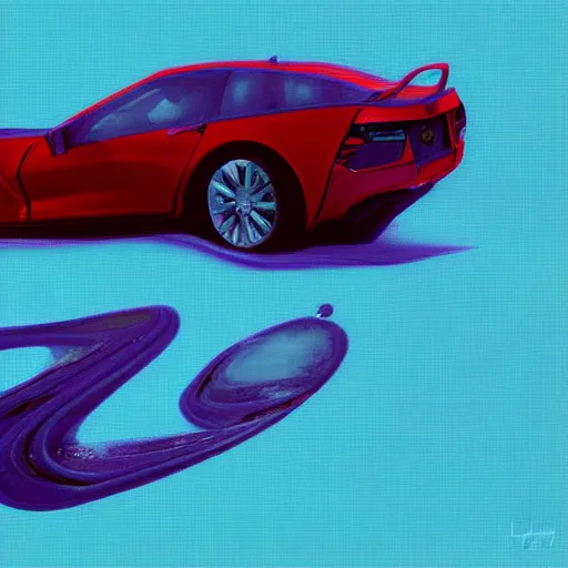 Image similar to a small liquid sculpture as a corvette, viscous, oil, reflective, digital art