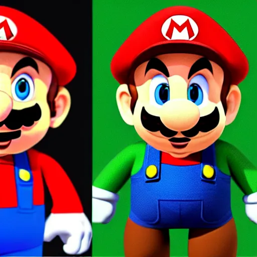 Prompt: portrait of real life super mario in the style of lee jim