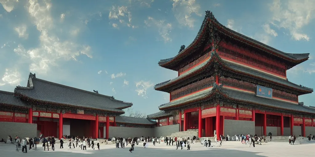 Prompt: beijing palace museum ， by makoto shinkai and ruan jia