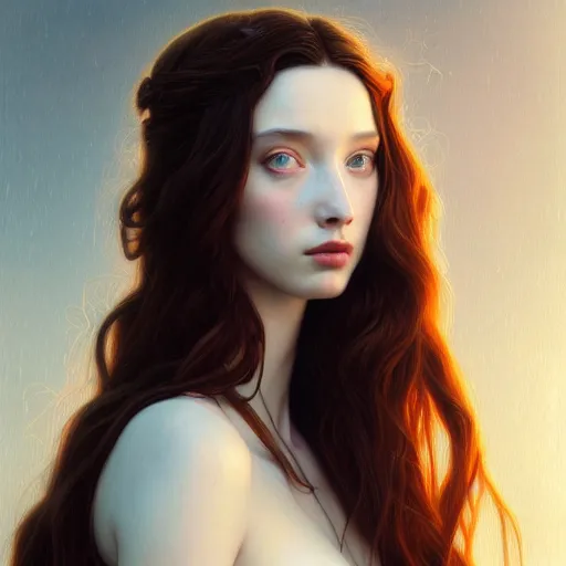 Prompt: Pre-Raphaelite Emma Dumont by Artgerm and Greg Rutkowski, intricate, elegant, highly detailed, digital painting, pale