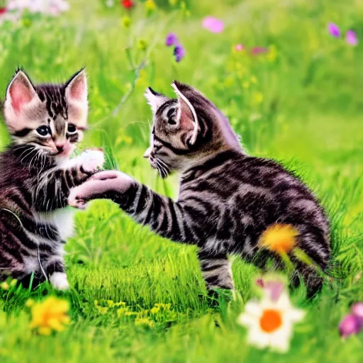 Image similar to kittens playing in a meadow