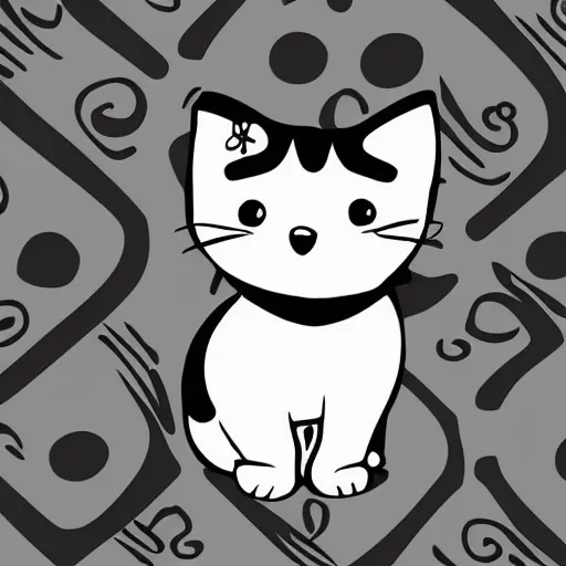 Image similar to black and white cute 50s cartoon kitten