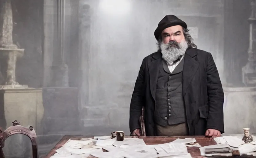 Prompt: Jack Black as Karl Marx in 'Marx' (2018), oscar nominated cinematography, volumetric lighting, 8k resolution