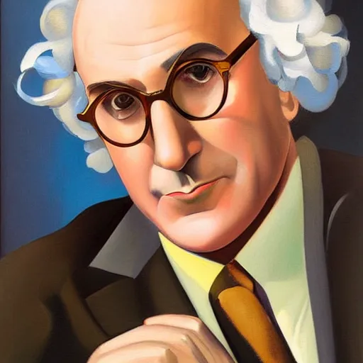 Prompt: closeup portrait of larry david, painting by tamara lempicka, art deco, roaring twenties, streamlined