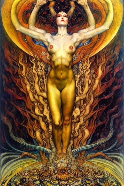 Image similar to Divine Chaos Engine by Karol Bak, Jean Delville, William Blake, Gustav Klimt, and Vincent Van Gogh, symbolist, visionary