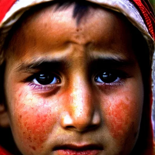 Image similar to nicholas cage as a little afghani girl close - up by steve mccurry