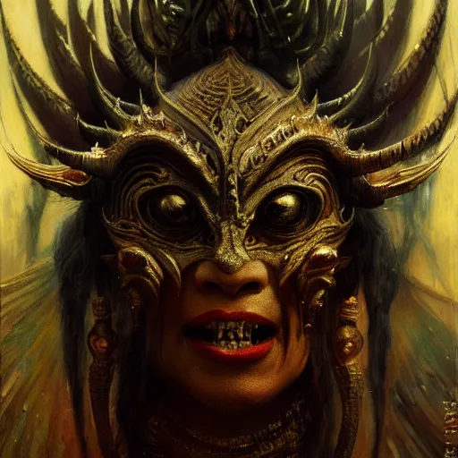 Image similar to a thai monster portrait, high detail by gaston bussiere, bayard wu, greg rutkowski, giger, maxim verehin, greg rutkowski, masterpiece, sharp focus, cinematic lightning - h 7 6 8