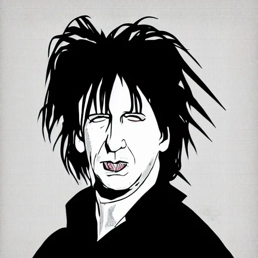 Image similar to trent reznor as robert smith as neil gaiman, vector art, art deco