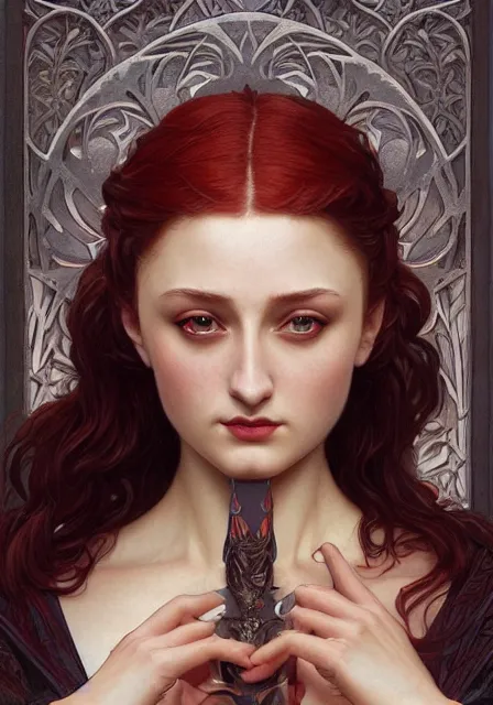 Image similar to sansa demon, intricate, elegant, highly detailed, digital painting, artstation, concept art, smooth, sharp focus, illustration, art by artgerm and greg rutkowski and alphonse mucha and william - adolphe bouguereau