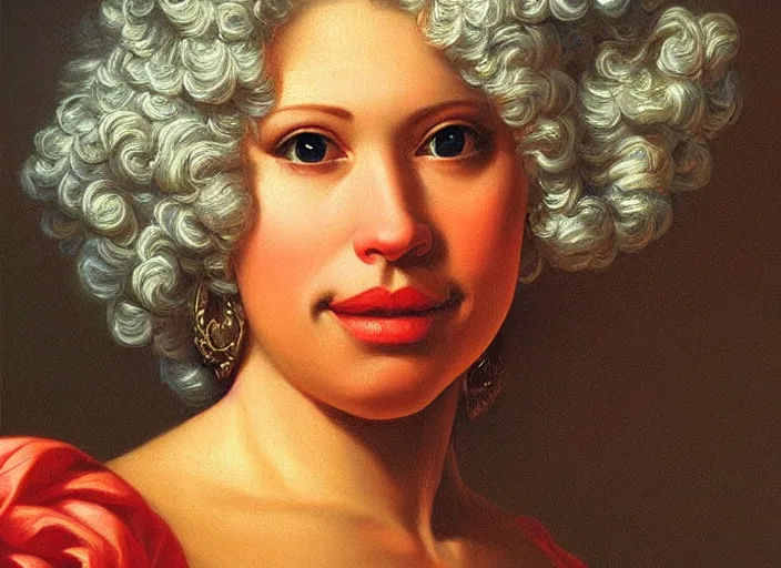 Prompt: baroque rococo painting portrait Greg Hildebrandt high detail fancy