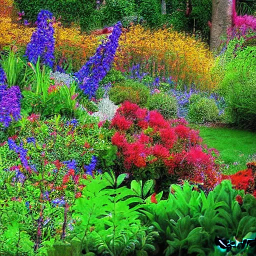 Prompt: vibrant garden by robert venosa