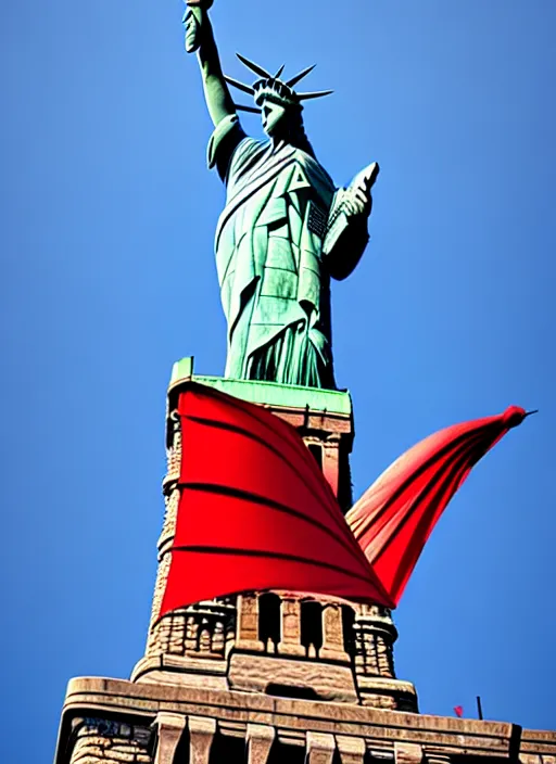 Image similar to red dragon under statue of liberty