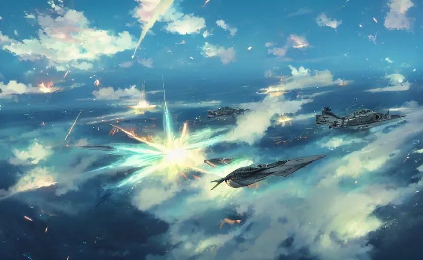 Image similar to Battle of Midway by Makoto Shinkai, magic