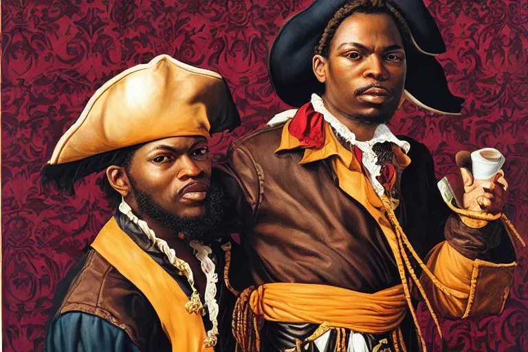 Image similar to pirate portrait by kehinde wiley