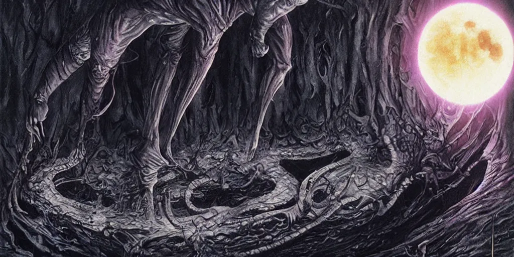 Image similar to the eclipse from berserk, creepy, melting, since, horror, art by wayne barlowe, giger, artgerm