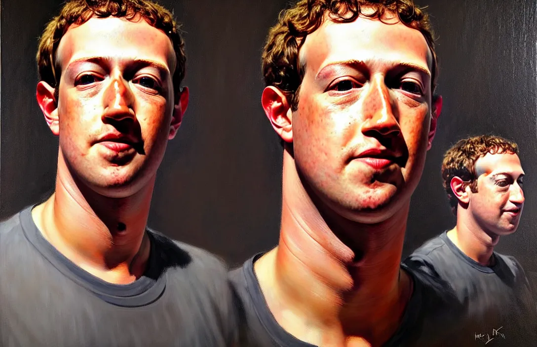 Prompt: portrait of mark zuckerberg!!!!!!!!!!!!!!!!!!!!!!!!!!!, detailed face, detailed painting, flat lighting, by ilya repin, phil hale and kent williams
