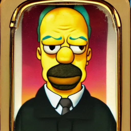 Image similar to tintype photo of real - life homer simpson, painted by mark ryden