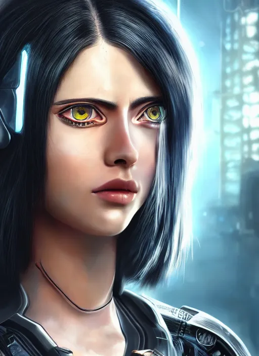 Image similar to Alita Battle Angel, digital painting, cyberpunk, aesthetic, faded, full body portrait, hyper realistic render, 8k