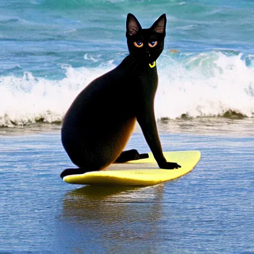 Prompt: siamese cat plays surfing