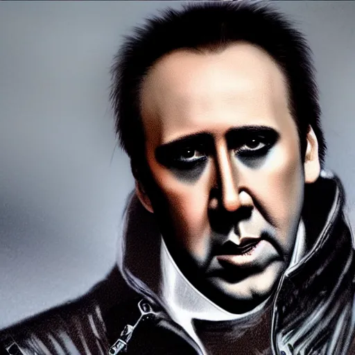 Image similar to nicolas cage, cyberpunk