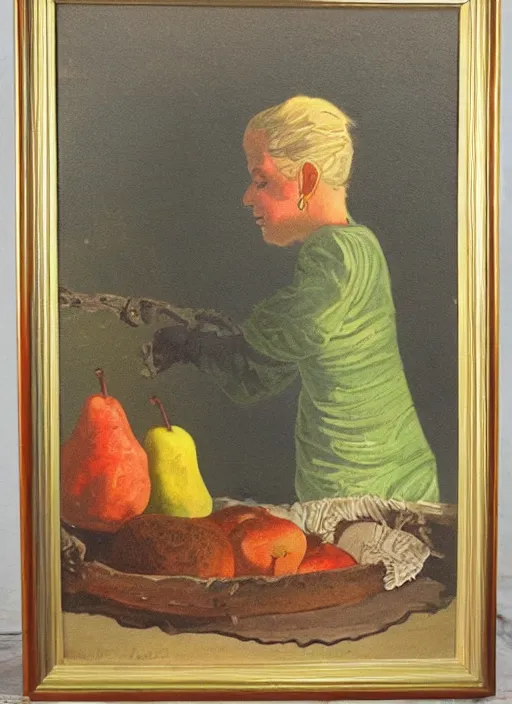 Image similar to vintage beautiful painting of the thief of pears