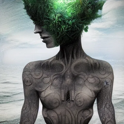 Prompt: sea green unified, brightvibrant by anton semenov, by luis royo. a beautiful land art. reality becomes illusory & observer - oriented when you study general relativity. or buddhism. or get drafted.