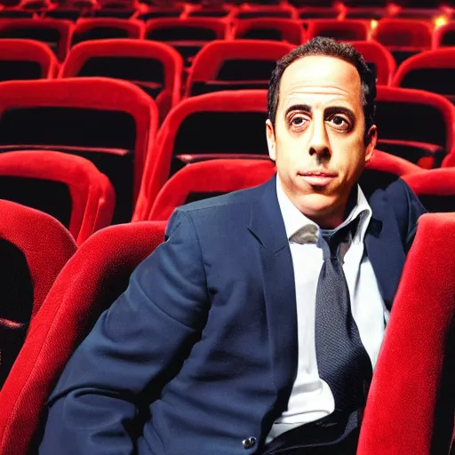 Prompt: jerry seinfeld sitting in a seat at the movie theater