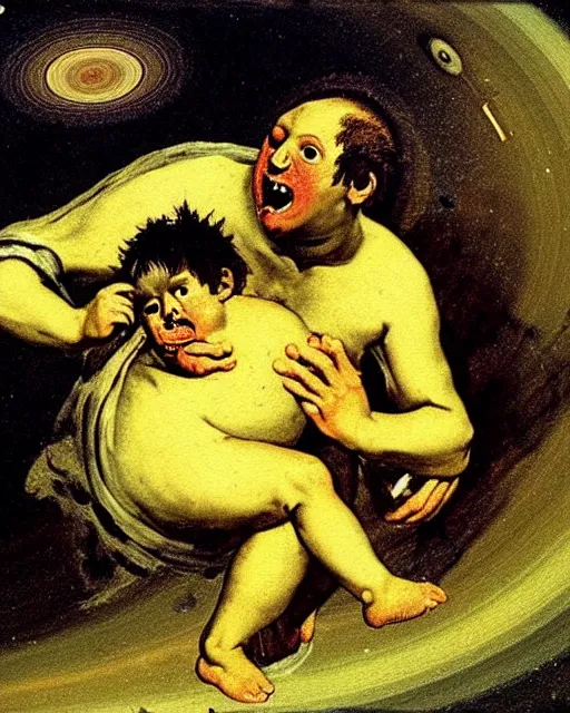 Image similar to saturn being devoured by his son, painted by goya