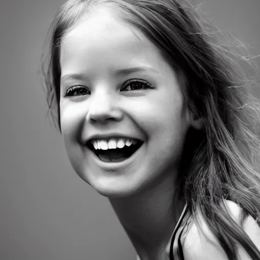 Prompt: beautiful redhead girl, smiling at camera, award winning photography, black and white,