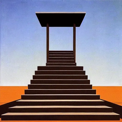 Image similar to “ painting by magritte and jeffrey smart, featuring stairs ”