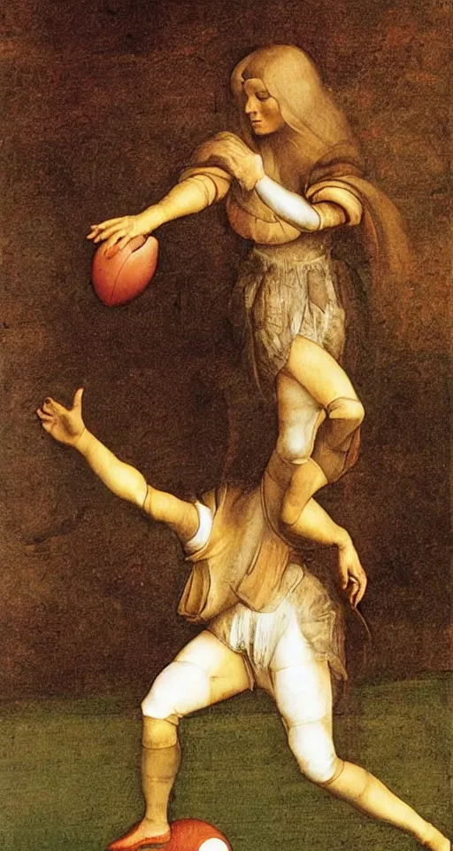 Image similar to Olivia Newton-John playing football by Leonardo da Vinci