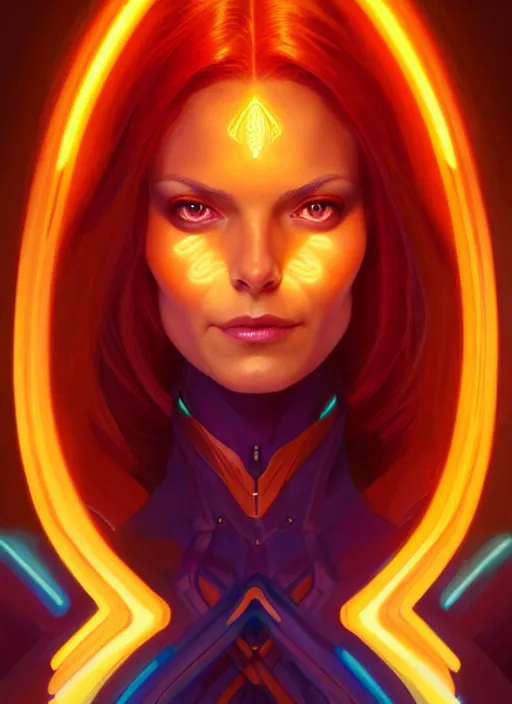 Image similar to symmetry portrait of jean grey from 9 0 s x - men, glowing lights, intricate, elegant, highly detailed, digital painting, artstation, concept art, smooth, sharp focus, illustration, art by artgerm and greg rutkowski and alphonse mucha