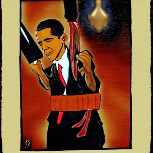 Prompt: portrait of Obama carrying a katana, photorealistic