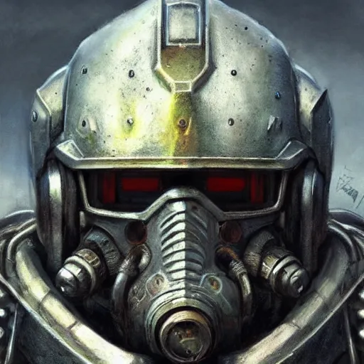 Prompt: fallout power armor as a realistic fantasy knight, closeup portrait art by donato giancola and greg rutkowski, realistic face, digital art, trending on artstation, symmetry!!, skull helmet
