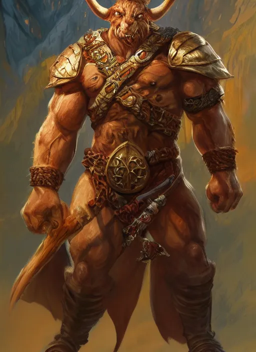 Prompt: minotaur dnd, ultra detailed fantasy, dndbeyond, bright, colourful, realistic, dnd character portrait, full body, pathfinder, pinterest, art by ralph horsley, dnd, rpg, lotr game design fanart by concept art, behance hd, artstation, deviantart, hdr render in unreal engine 5