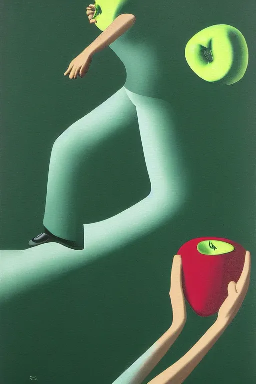 Prompt: roger federer and green apple by rene magritte