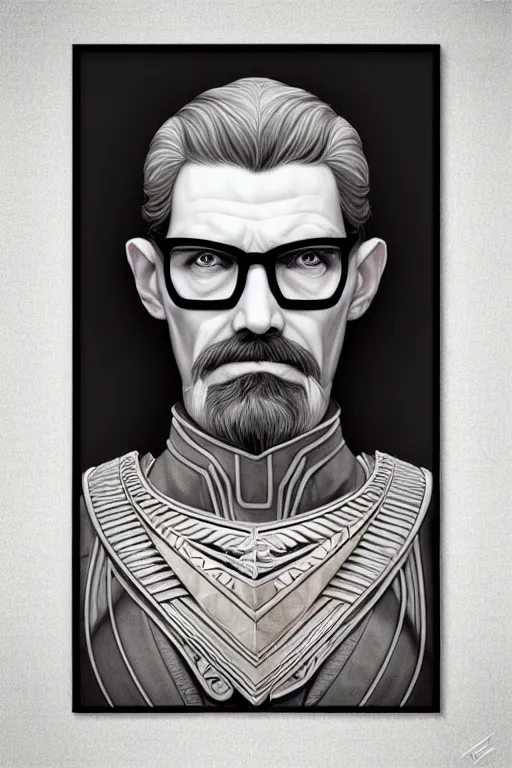 Image similar to imperial portrait, Gordon Freeman, intricate art deco leaf designs elegant highly detailed Roman patterns, sharp focus art by artgerm