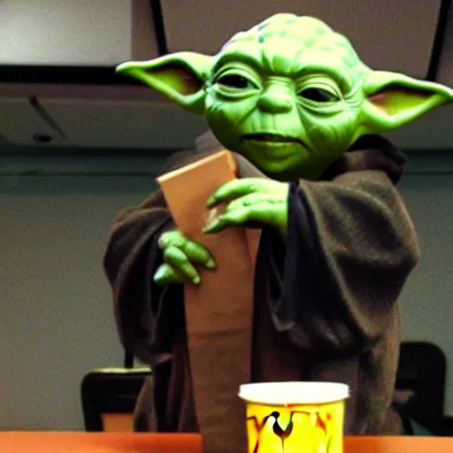 Image similar to Yoda working at McDonald's