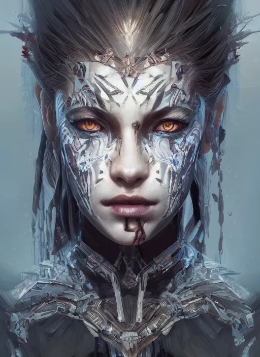 Image similar to symmetry!! portrait of zombie in the style of horizon zero dawn, machine face, intricate, elegant, highly detailed, digital painting, artstation, concept art, smooth, sharp focus, illustration, art by artgerm and greg rutkowski and alphonse mucha, 8 k